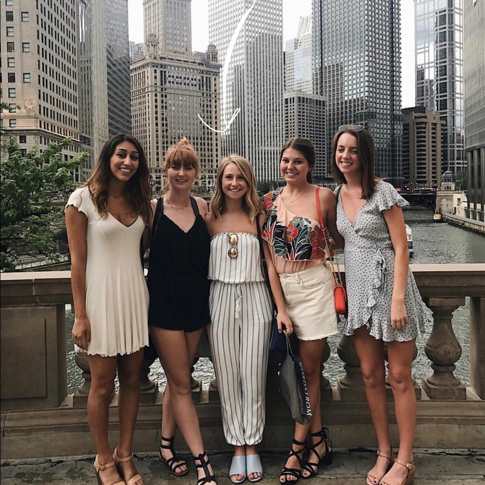 blue + white striped jumpsuit